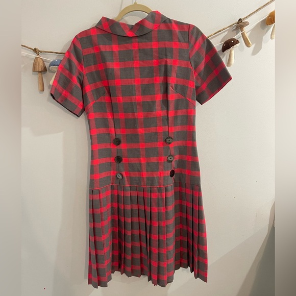 Vintage 1950s 60s sherry Kent of Dallas red plaid pleated dress - Picture 4 of 8